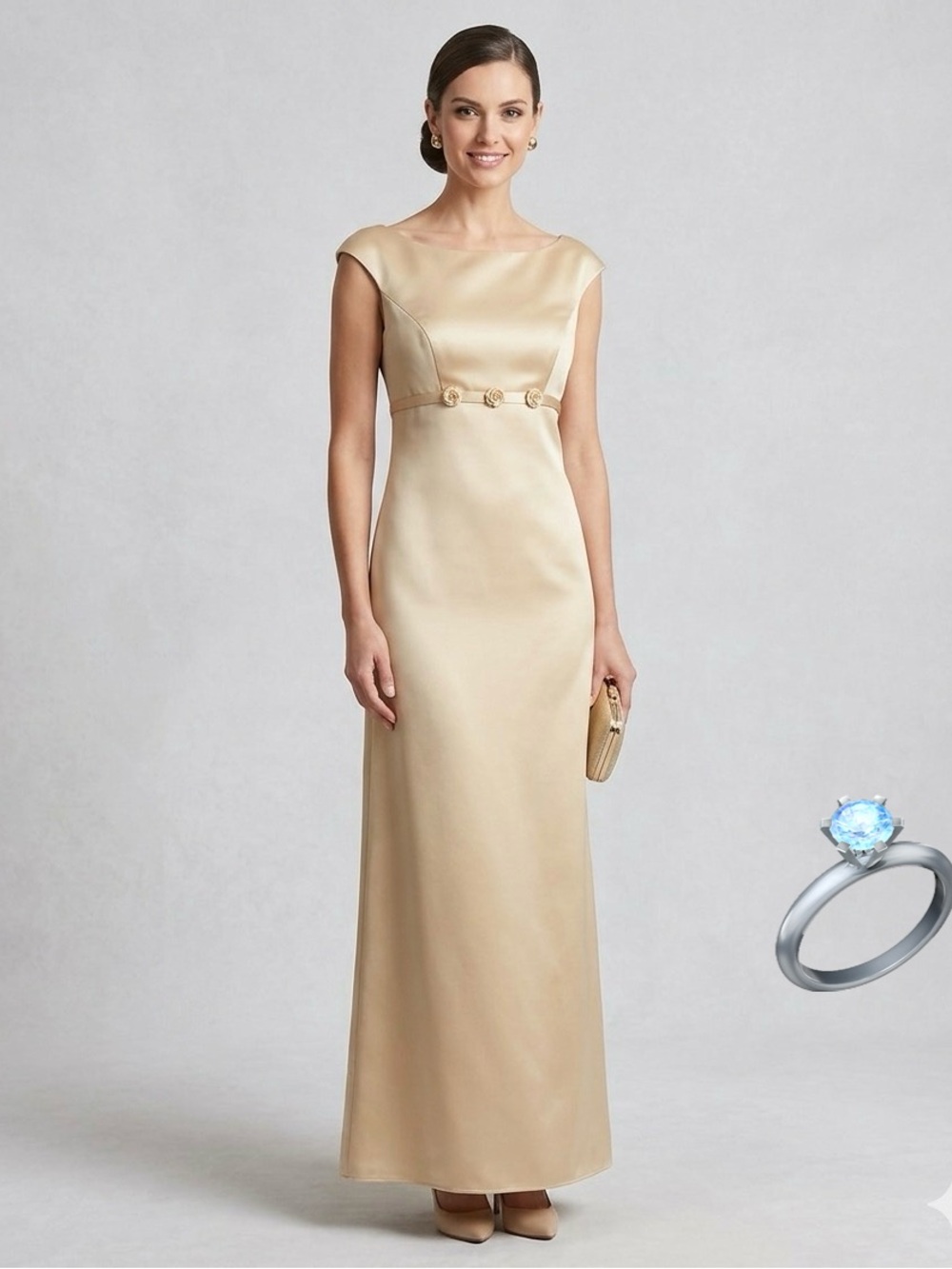 Alfred Angelo Formal Prom Weddings Dress Sz 9/10 Maxi Embellished Gold Tone